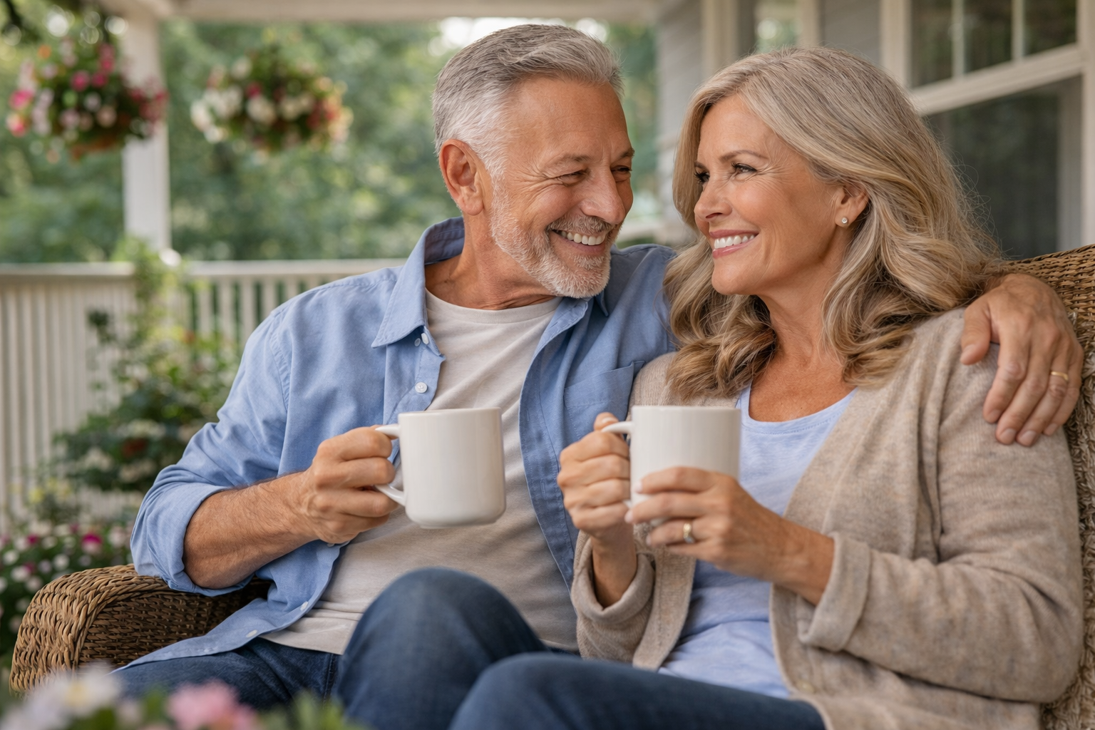 Happy couple enjoying coffee together