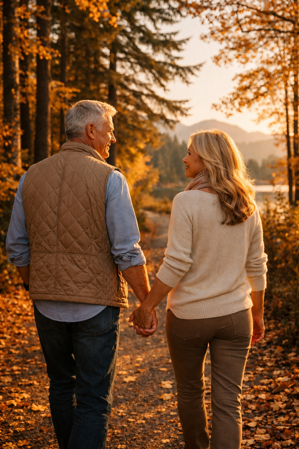 Couple walking at golden hour